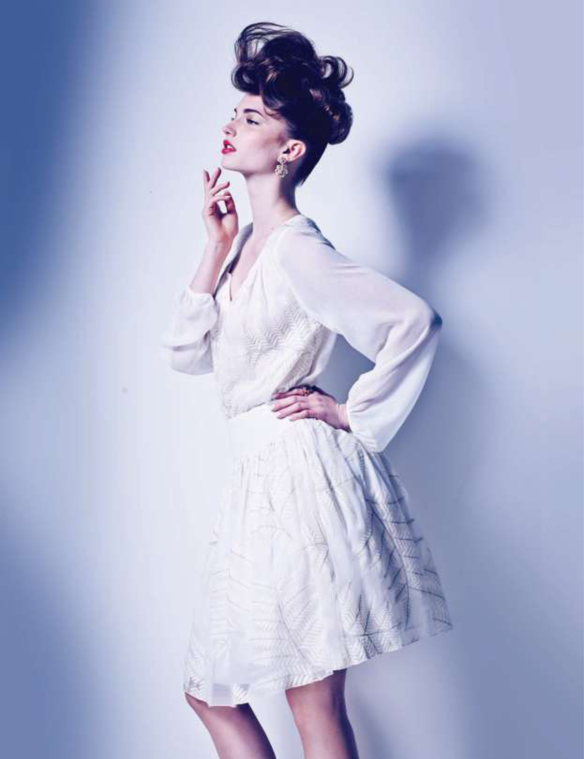 Maleficent lookbook image pg 18 brunette in cream outfit — image courtesy of Shana Novak and prop stylist Christine Mottau, courtesy HSN