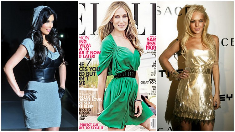 Fashion Flasback Lindsay SJP KimK — image courtesy of zimbio.com, Sarah Jessica Parker and Lindsay Lohan images courtesy of nymag.com