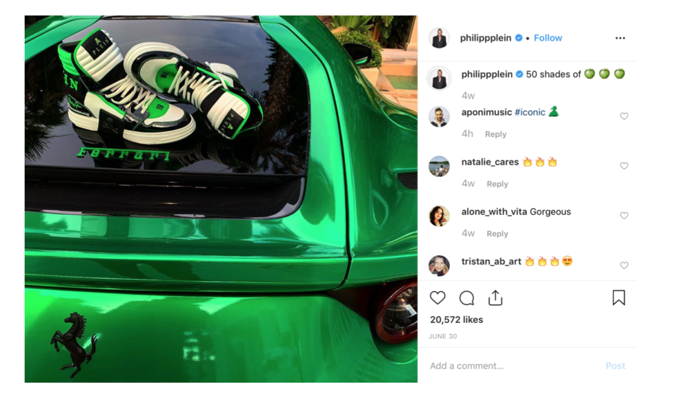 Phillip Plein ferrari Instagram the fashion law — image courtesy of thefashionlaw.com