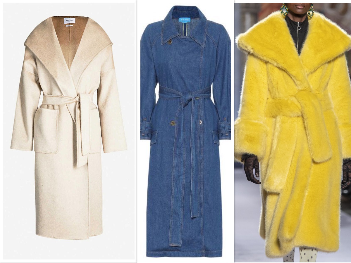 Fall 2019 Ladies Coats Wrapcoats — image courtesy of harpersbazaar.com, MIH Jeans image courtesy of marieclaire.com, and Shrimpa image courtesy of harpersbazaar.com, respectively