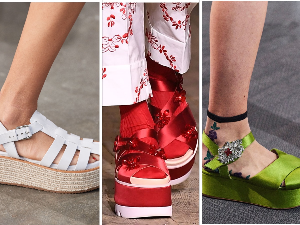 Spring 2020 Womens Footwear Flatforms 01 — image courtesy of Michael Kors, Simone Rocha image courtesy of Victor Virgile, and Giambattista Valli image courtesy Armando Grillo, respectively