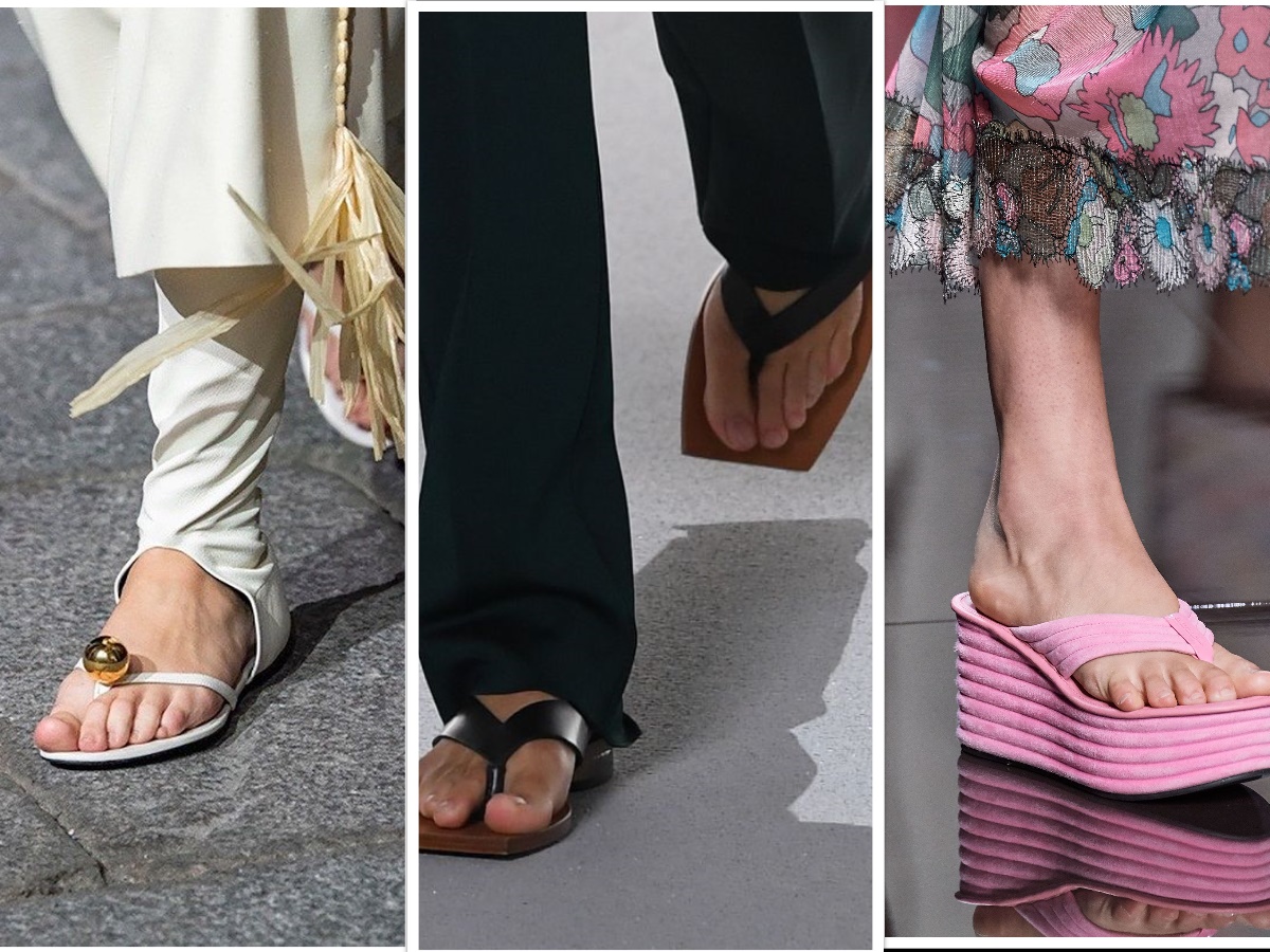 Spring 2020 Womens Footwear Thong — image courtesy of vogue.com, Givenchy image courtesy of David Fisher, and Fendi Image courtesy of Armando Grillo, respectively