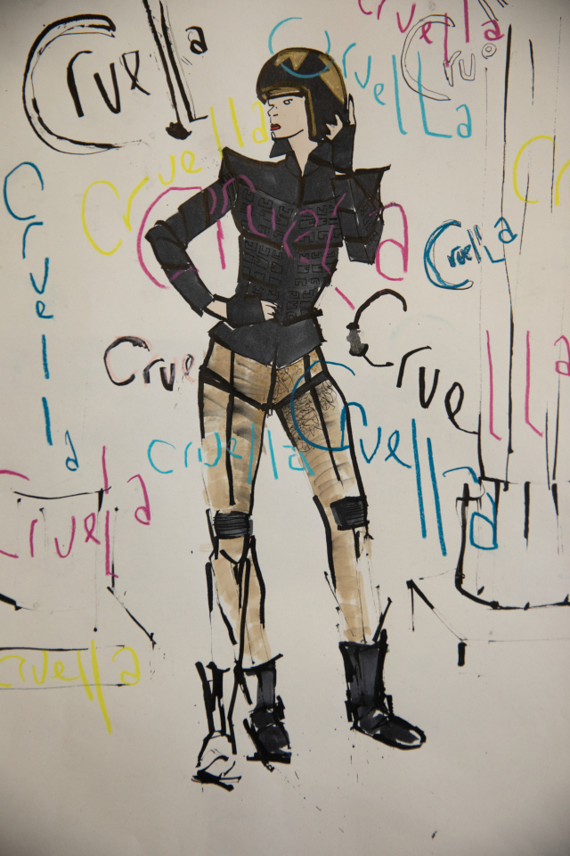 Cruella Sketch Jenny Beavan WWD — image courtesy of Laurie Sparham. © 2021 Disney Enterprises Inc. All Rights Reserved