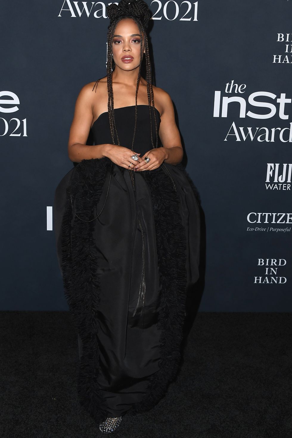 Celebrity Fashion Sightings Week November15 2021 Tesa Thompson — image courtesy of harpersbazaar.com