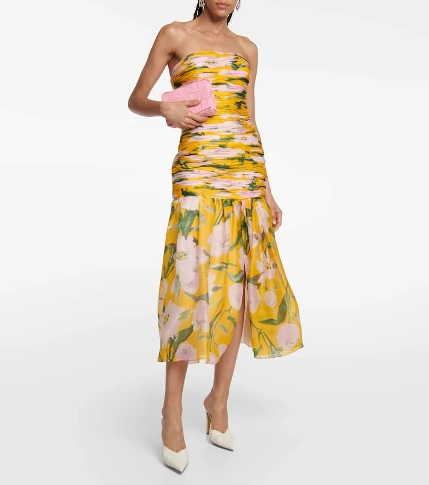 carolina herrera yellow Printed Silk Organza Midi Dress