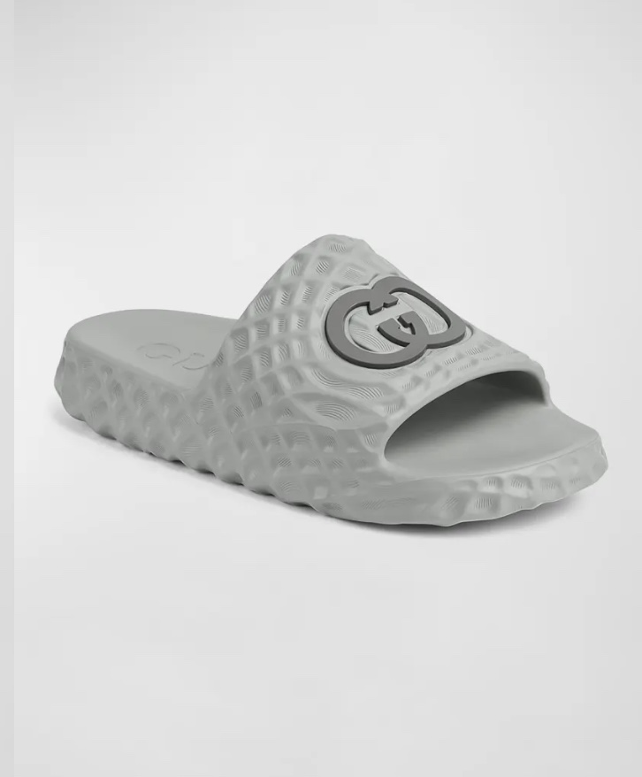 Gucci Mens Water Ripple Textured Rubber Pool Slides courtesy of neimanmarcus.com