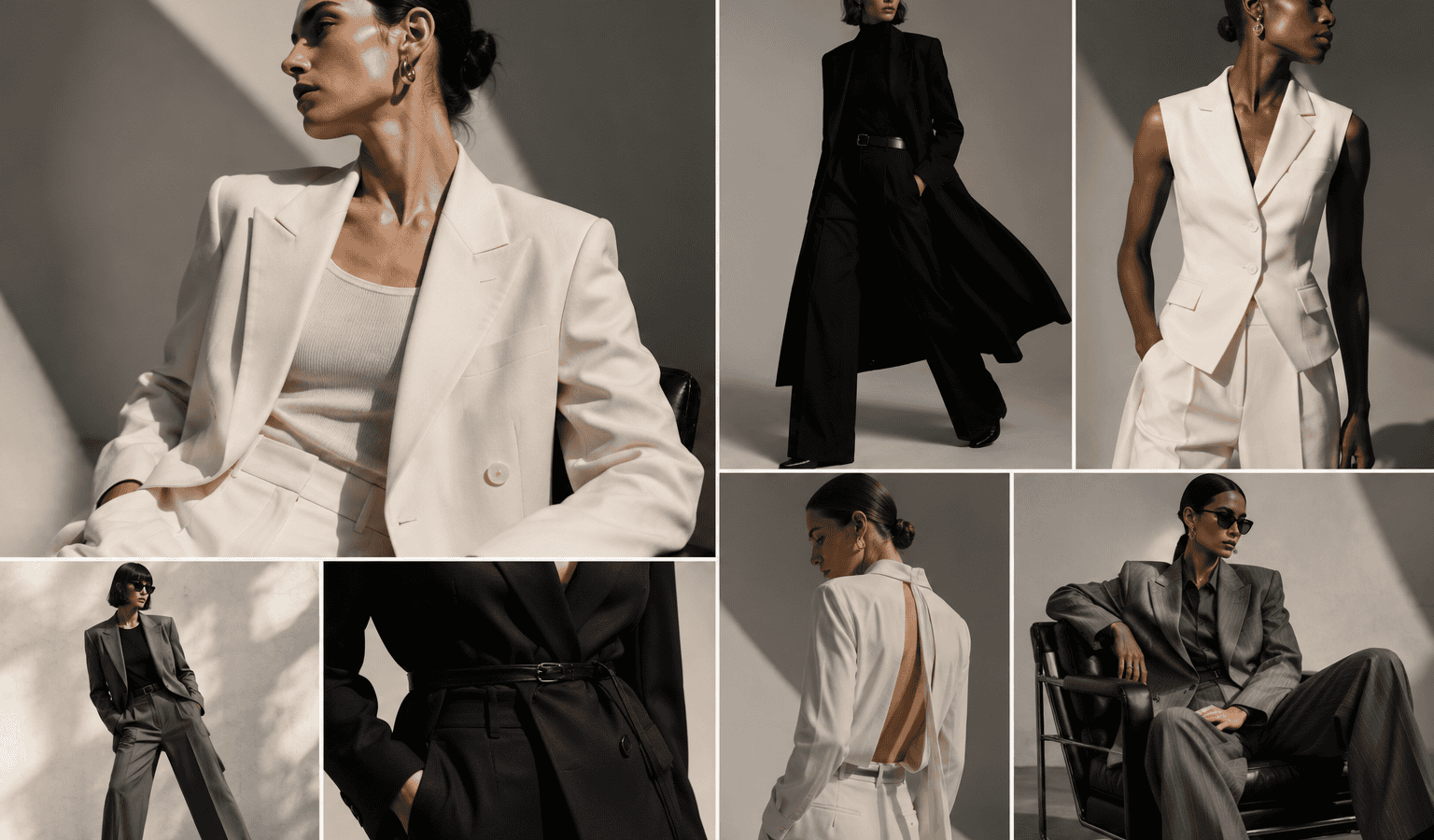 Elegant black and white women's fashion outfits for modern professional style.