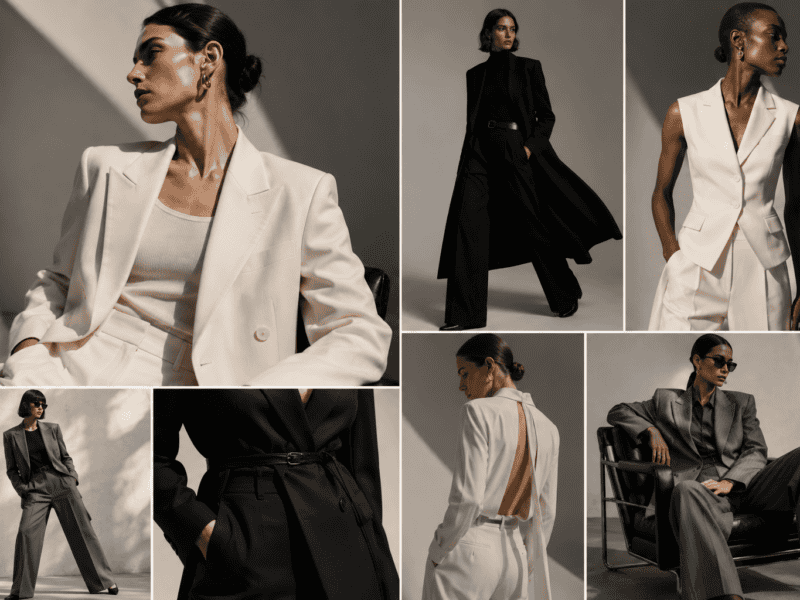 Elegant black and white women's fashion outfits for modern professional style.