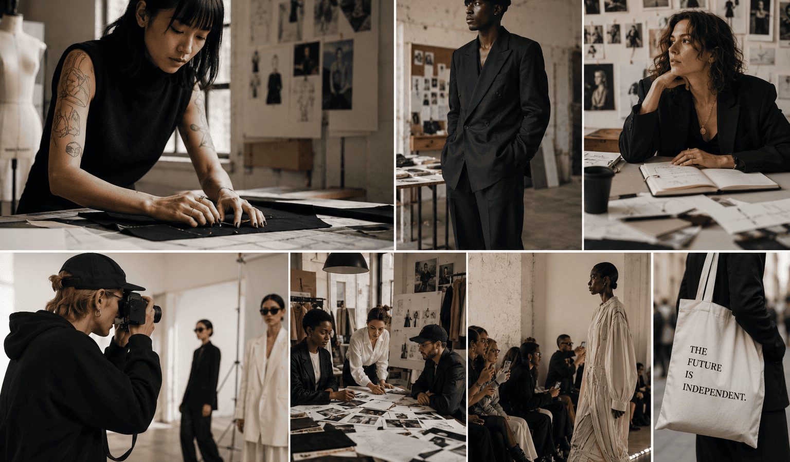 A woman working on fashion sketches in a design studio.